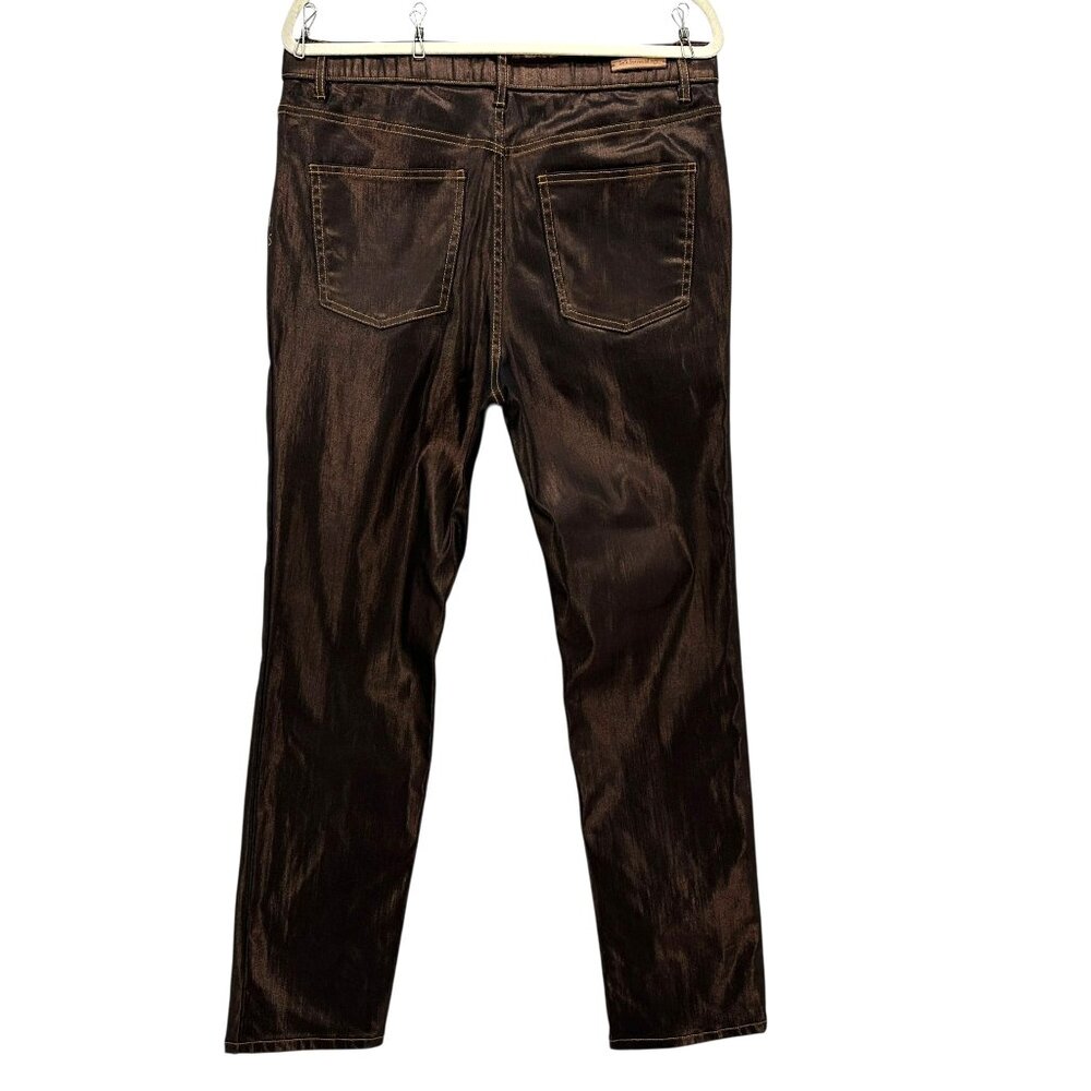 Soft Surroundings Womens 12 Jeans Mica Coated Straight Leg Bronze Shiny 5 Pocket - Picture 4 of 8